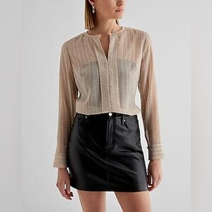 Express Sheer Blouse Top Relaxed Portofino Shirt Fold-Over Front Metallic XS